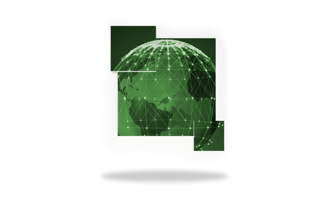 Transparent Digital Globe with Green Network Overlay