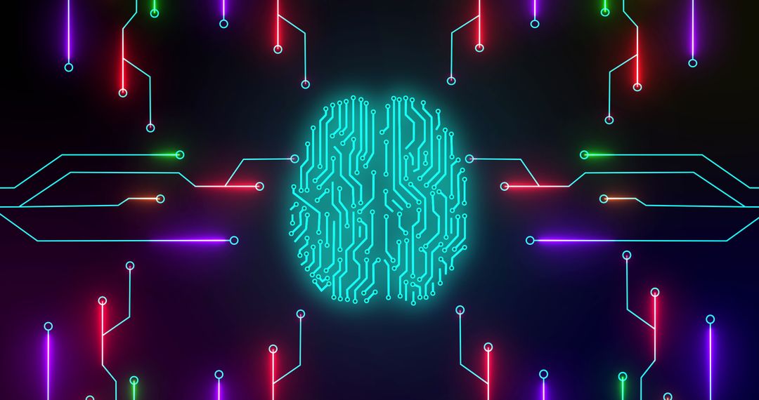 Glowing Digital Brain with Circuitry Pathways on Black Background