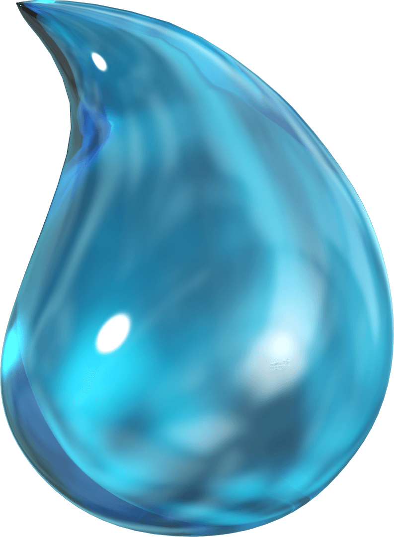 Blue Transparent Water Drop on White Background
