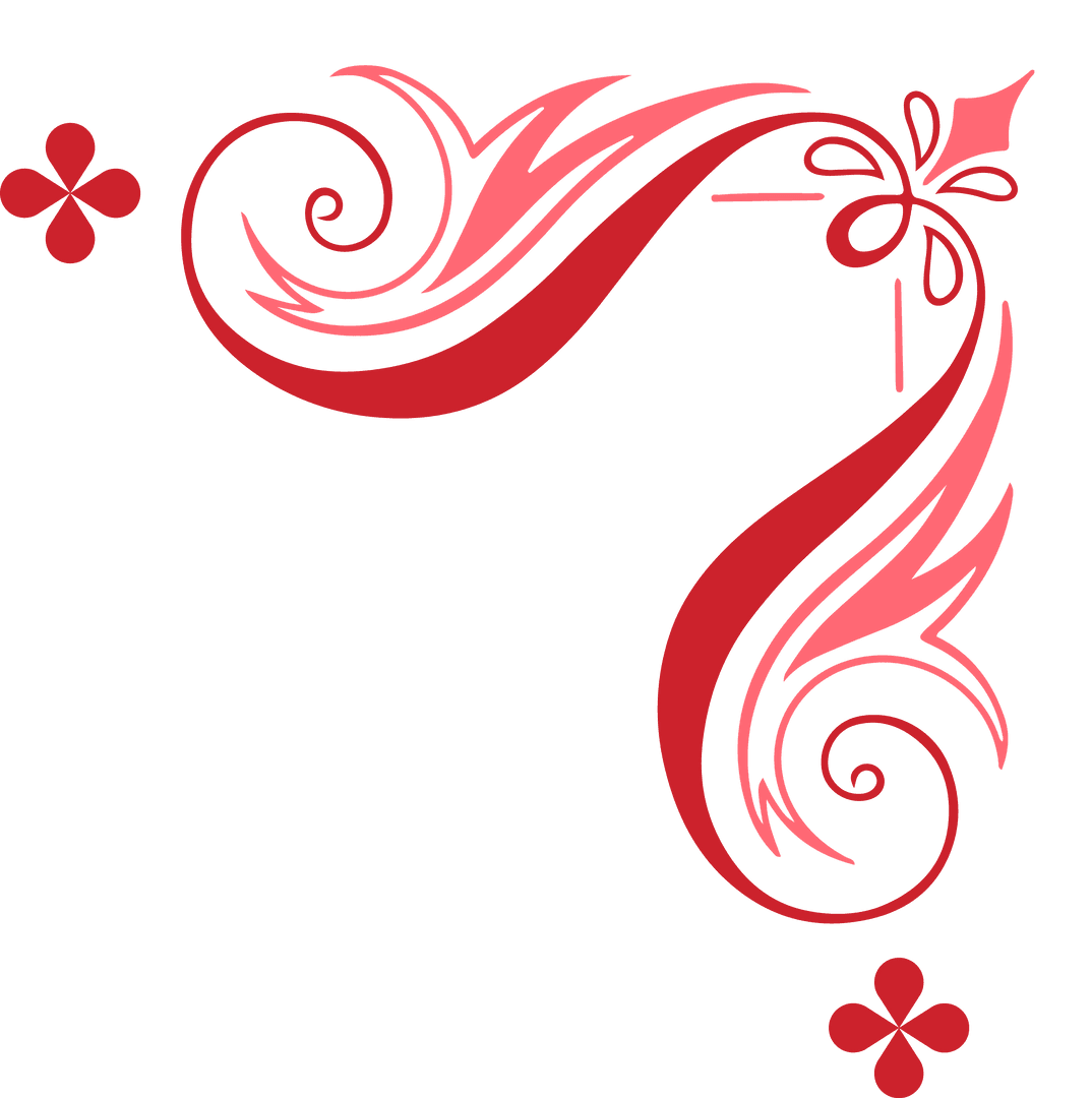 Vintage Corner Flourish with Ornate Red Floral Design on Transparent