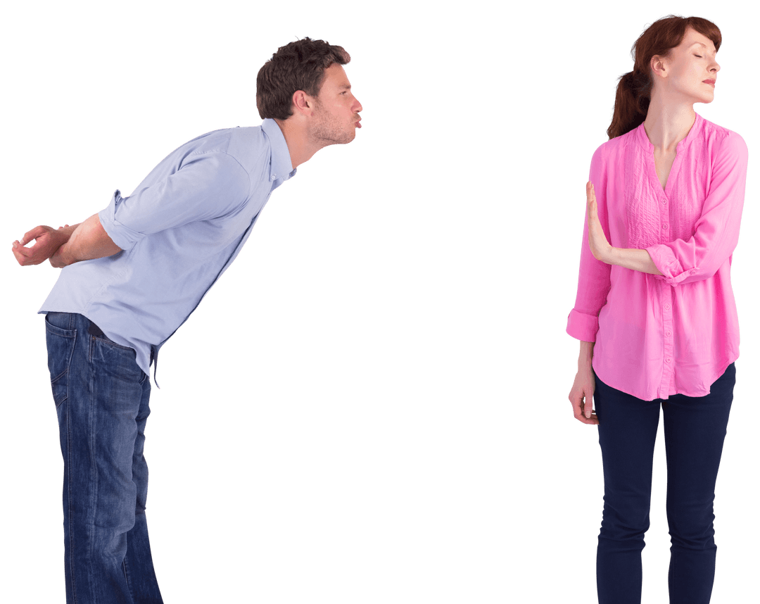 Woman Stopping Unwanted Advance with Raised Hand Transparent Background