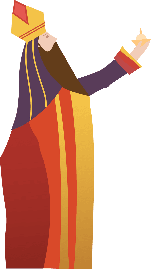 Wise Man Presenting Gold Vessel with Transparent Background