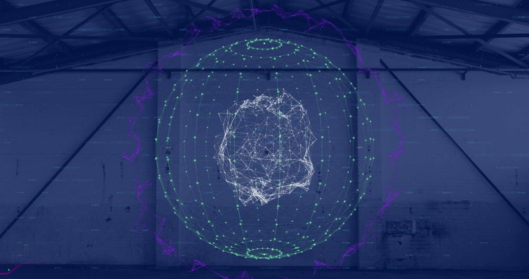 Futuristic Digital Globe with Network Connections in Industrial Space