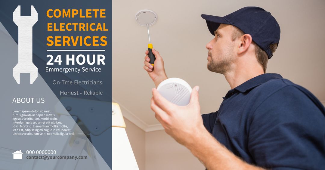 Professional Electrician Installing Smoke Detector Ensuring Home Safety - Download Free Stock Templates Pikwizard.com