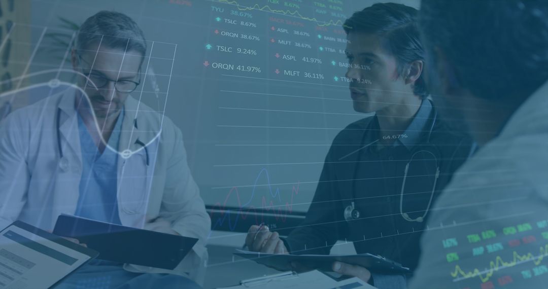 Medical Team Analyzing Healthcare Data on Digital Screen