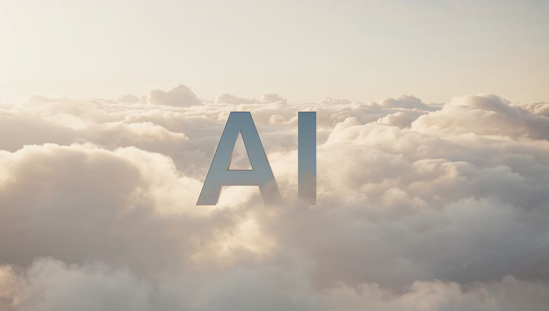 Floating 3D AI Letters Drifting Above Sunlit Clouds at Sunrise