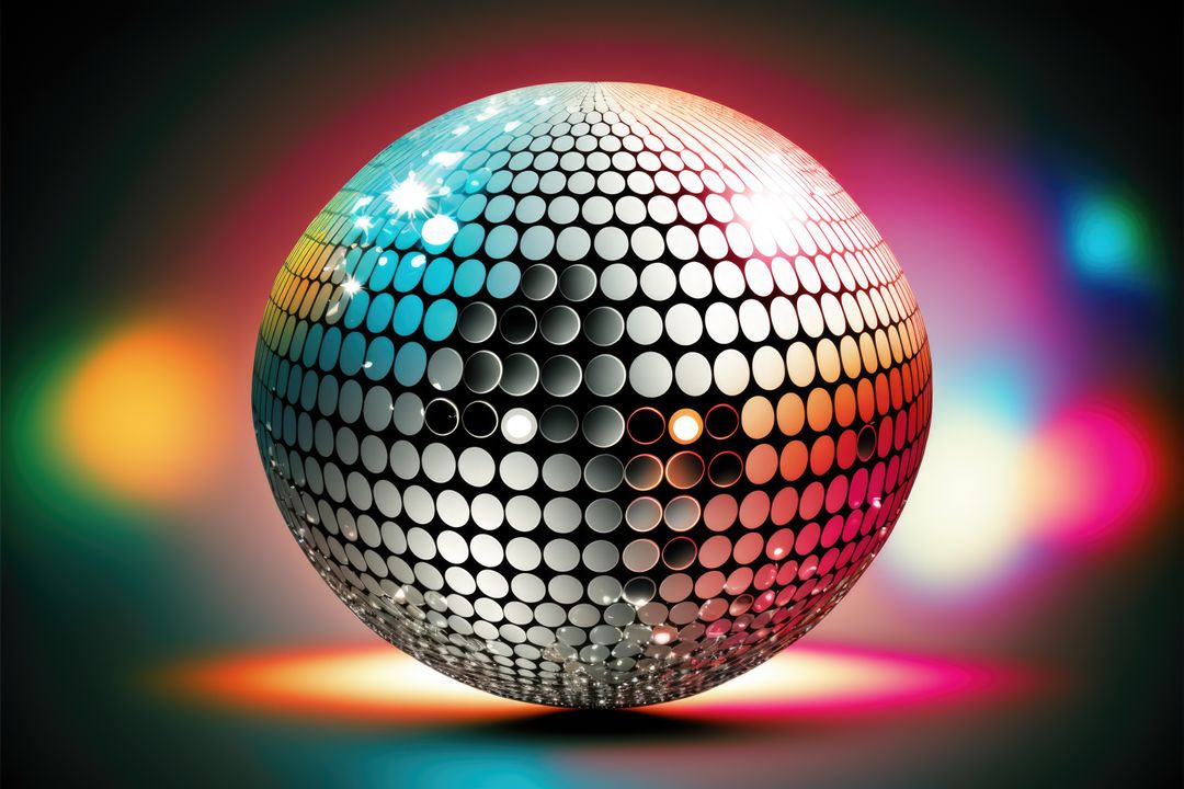 Colorful Disco Ball with Vibrant Lights on Dark Background - Free Images, Stock Photos and Pictures on Pikwizard.com