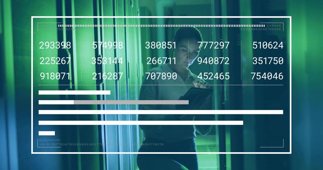 Network Engineer Analyzing Data in Server Aisle with Tablet