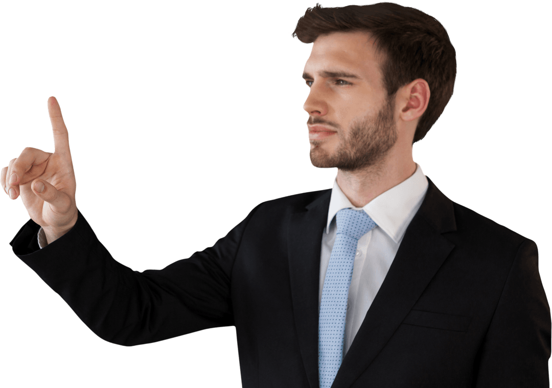 Businessman Interacting with Transparent Interface While Swiftly Choosing Options