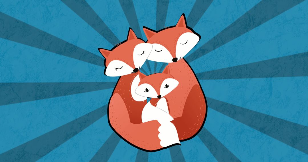 Fox Family Embracing with Joyful Expressions