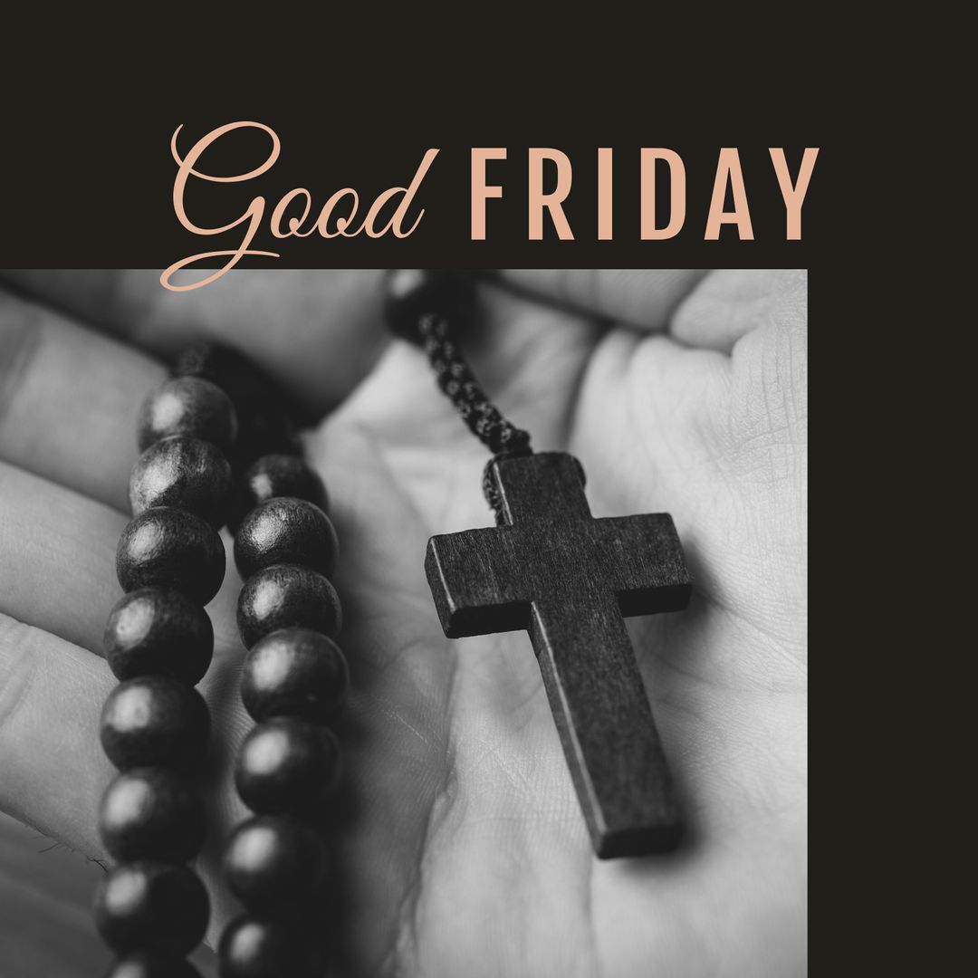 Good Friday Rosary on Hand with Cross, Symbol of Faith and Reflection