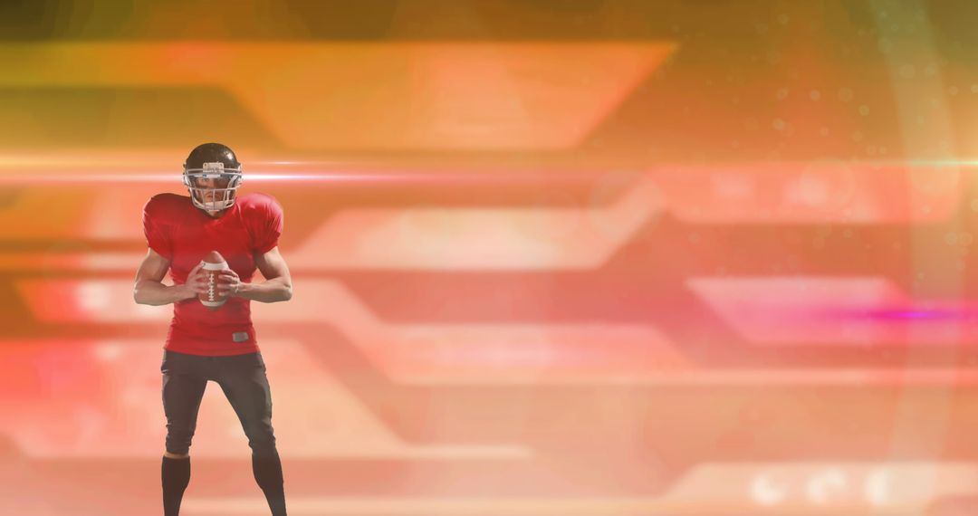 American Football Player Posing Against Dynamic Background