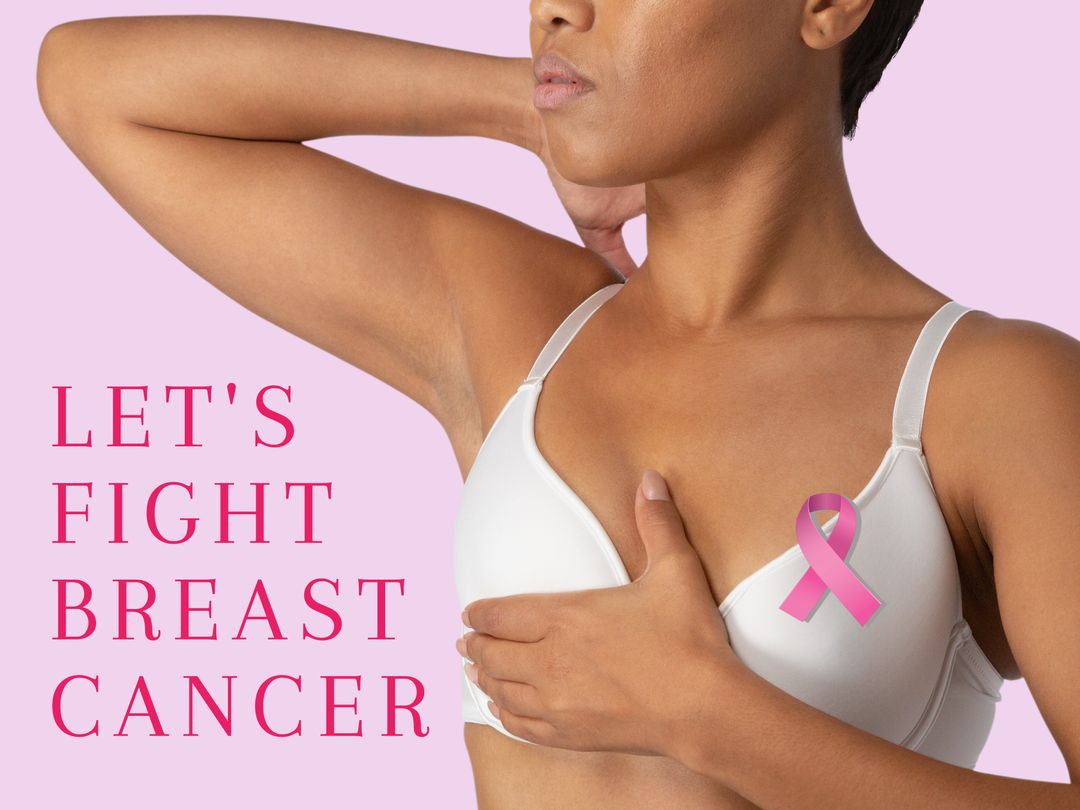 Woman Self-Examining for Breast Cancer Awareness with Pink Ribbon - Download Free Stock Templates Pikwizard.com
