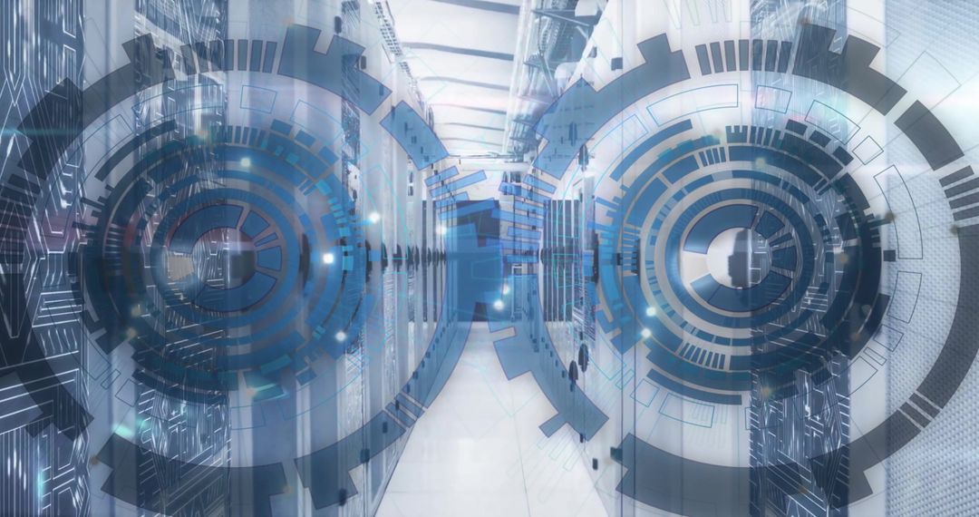 Cybersecurity Concept with Data Processing Overlays on Servers