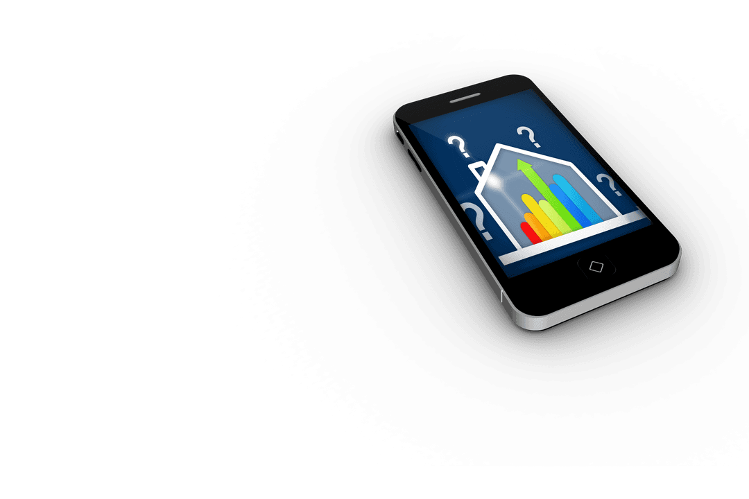 Transparent Smartphone Displaying House Energy Rating Graphic