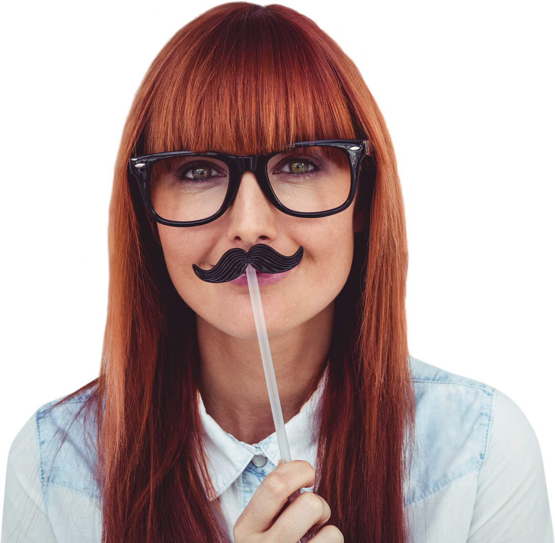 Transparent Portrait of Hipster Woman Holding Faux Mustache - Download Free Stock Images Pikwizard.com