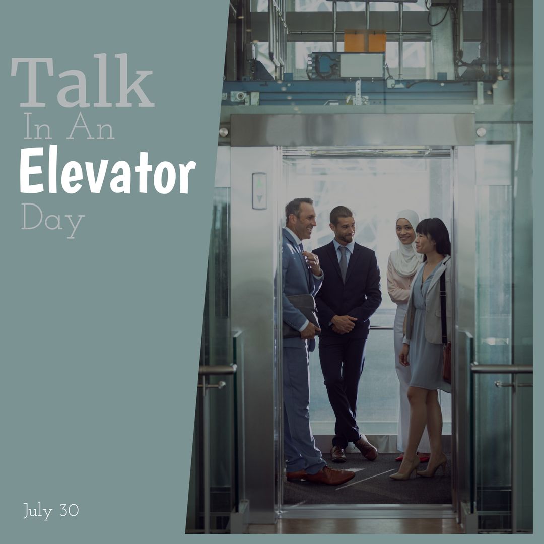 Multiracial Business Professionals Celebrate Elevator Day