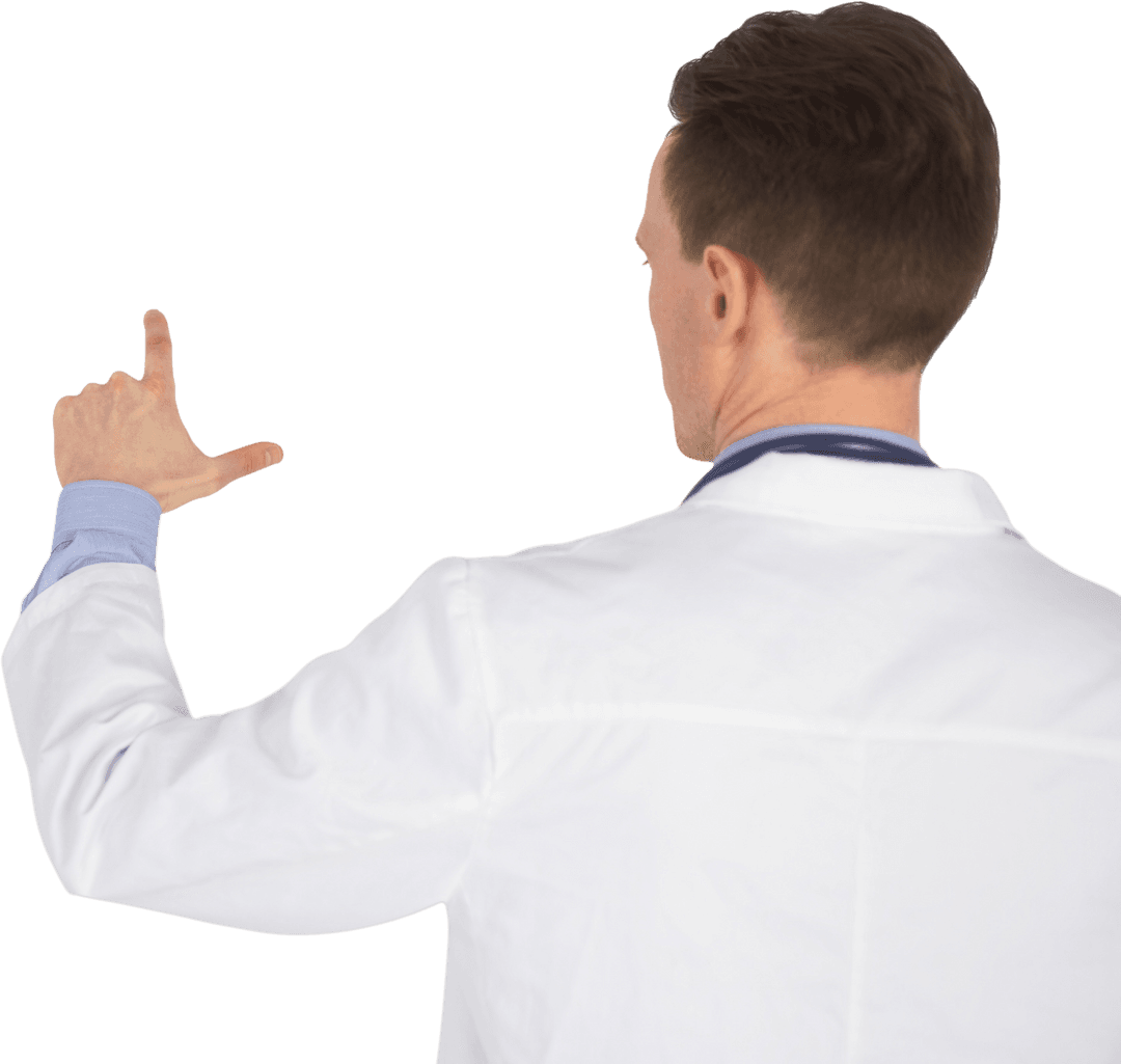 Transparent Rear View of Male Doctor Using Virtual Technology