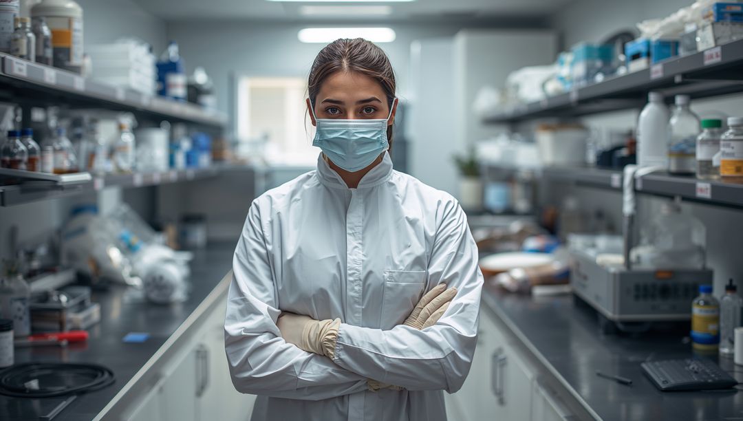 Female Scientist in Protective Gear Working in High-Tech Laboratory