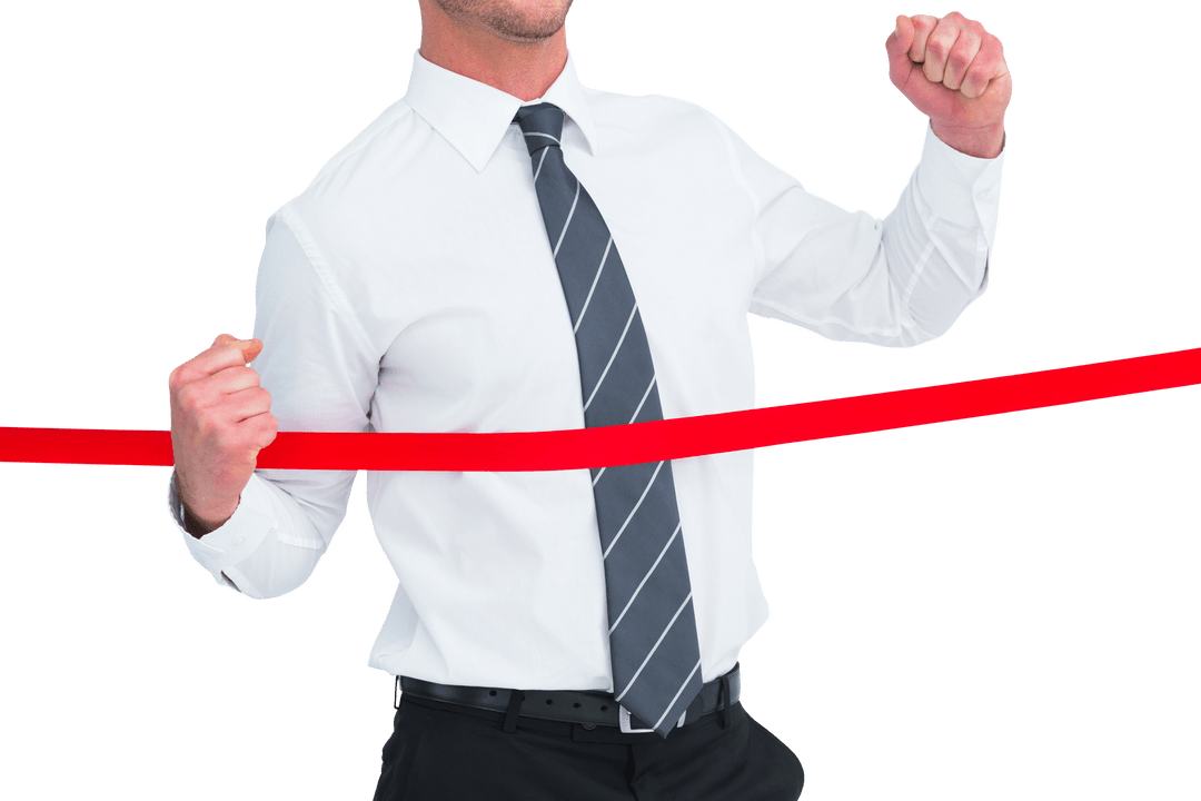 Businessman Reaching Milestone at Finish Line Transparent Background
