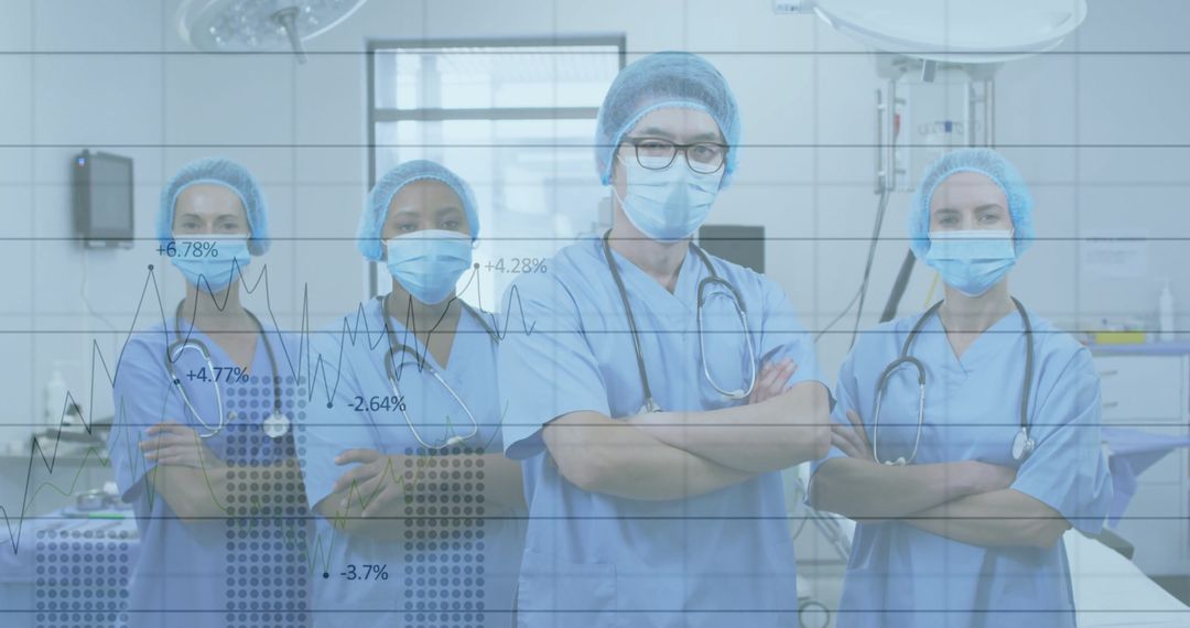 Diverse Surgical Team in OR with Data Analytics Overlay