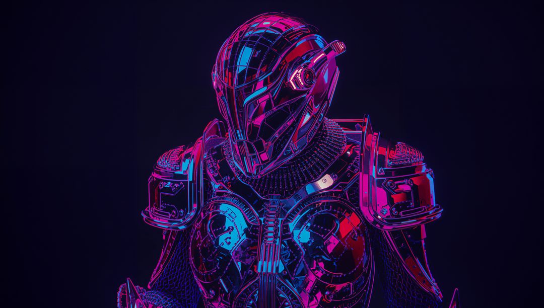 Futuristic Cybernetic Armor in Vibrant Neon Lighting