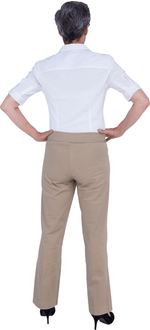 Back View of Confident Businesswoman Standing on Transparent Background