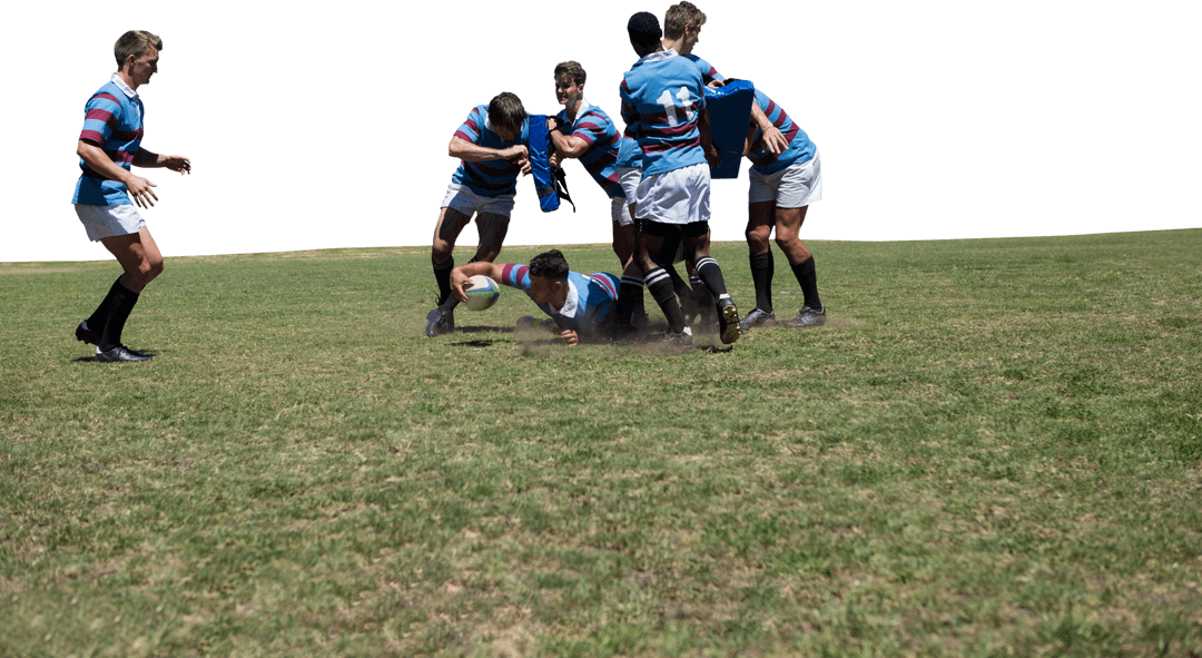 Rugby Players Competing in Game on Transparent Background