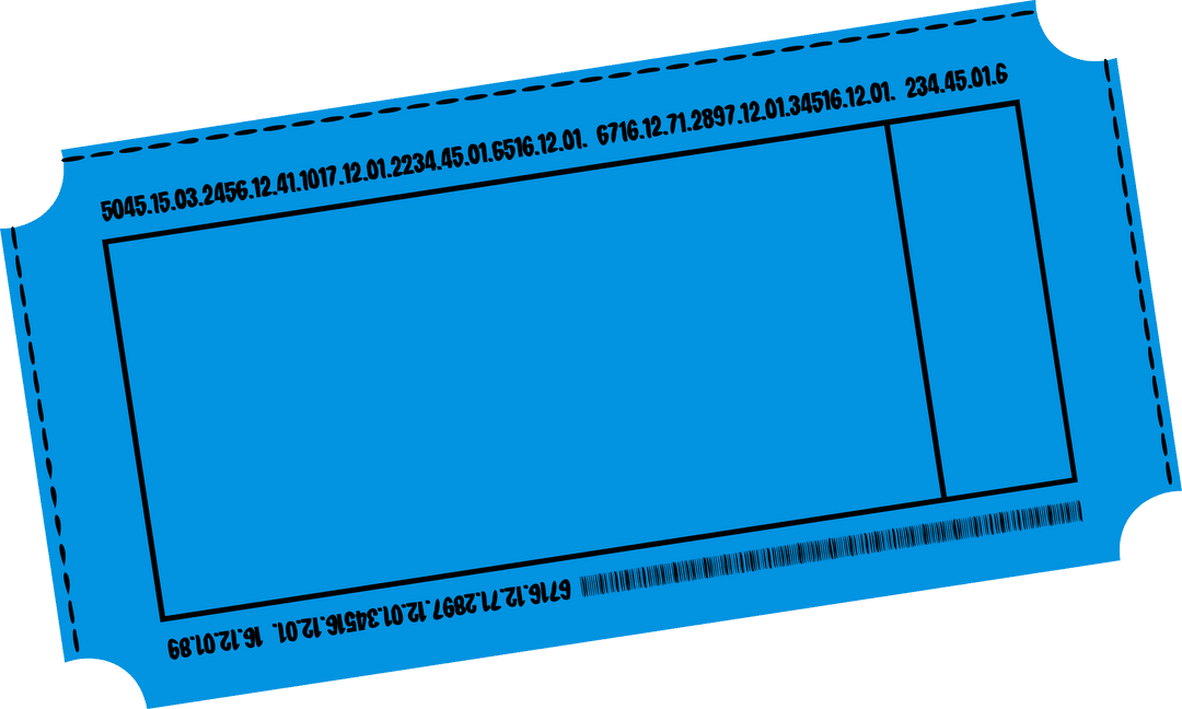 Transparent Blue Ticket with Numerical Codes and Barcode Design