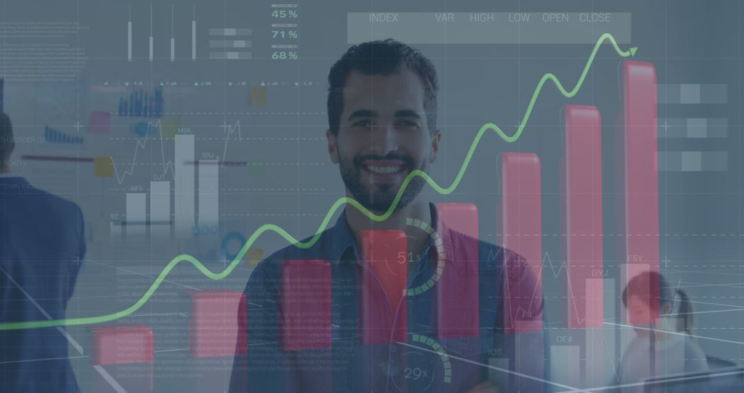 Caucasian Businessman Analyzing Financial Data Visualizations