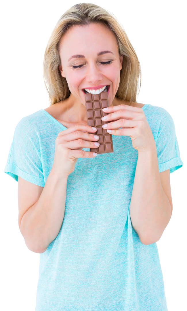 Happy Blonde Woman Eating Bar of Chocolate Transparent Background - Download Free Stock Images Pikwizard.com