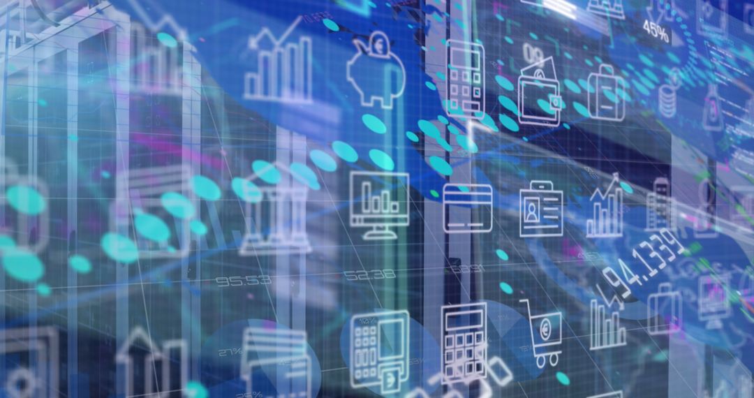 Digital Interface Showing Business Data Processing Icons