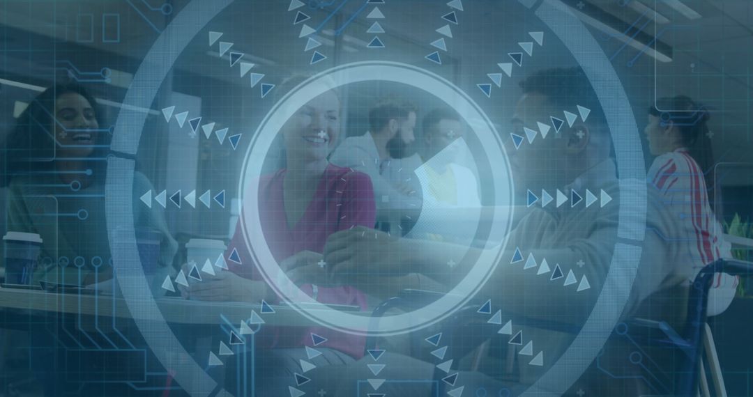 Diverse Corporate Meeting with Digital Interface Overlay