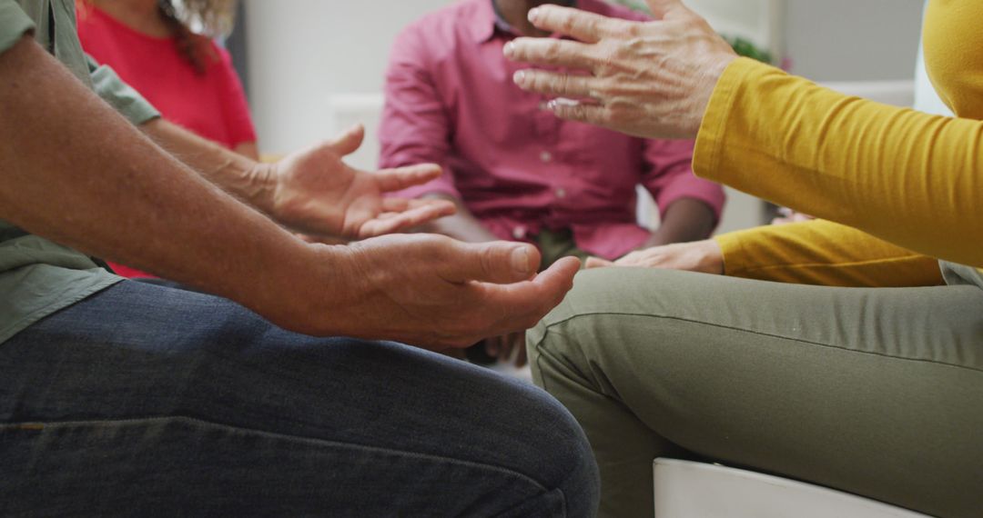 Image of midsection of diverse seniors holding hands during support group meeting - Free Images, Stock Photos and Pictures on Pikwizard.com