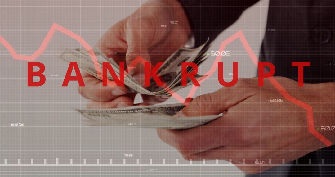 Bankruptcy Concept with Declining Graph and Dollar Bills