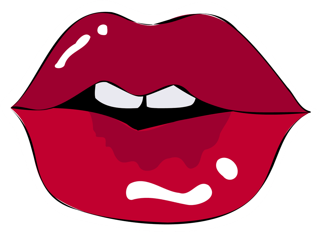 Glossy Vector Red Lips on Transparent Background Sticker