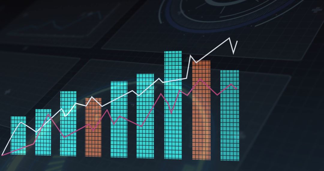 Futuristic Bar Chart with Trend Lines on Digital Interface