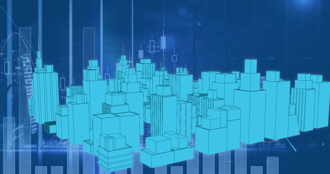 Futuristic Digital City with Data Visualization Overlay