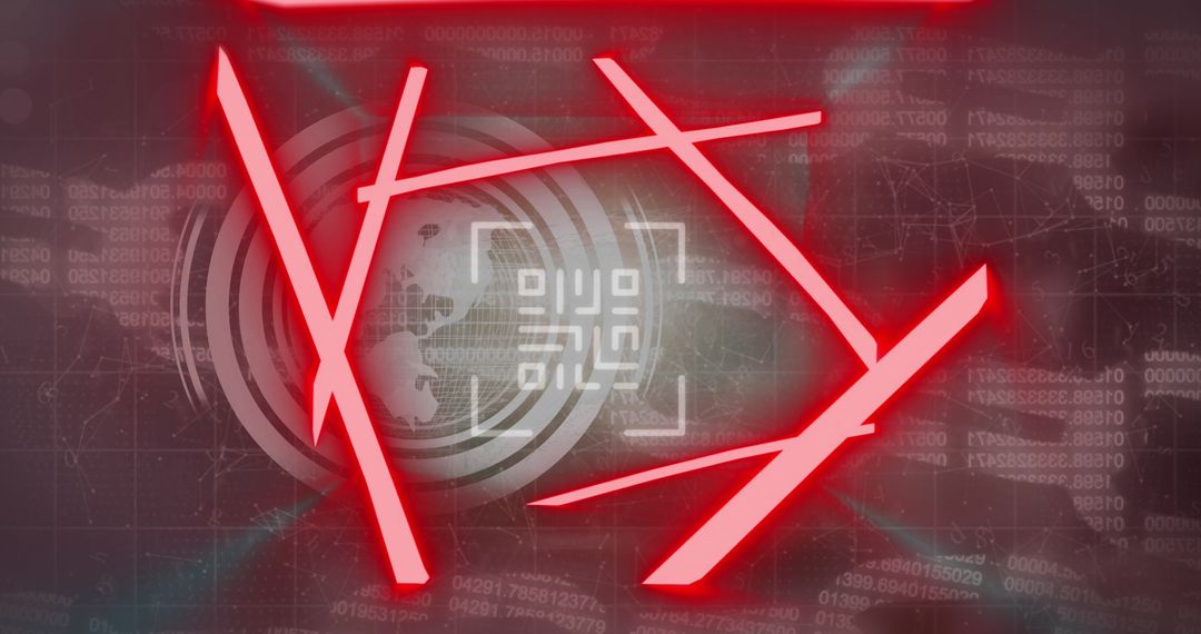 Digital QR Code with Neon Shapes and Data Overlay