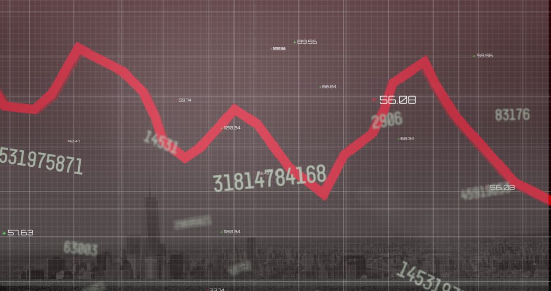 Financial Data Graph Over Cityscape with Digital Overlay