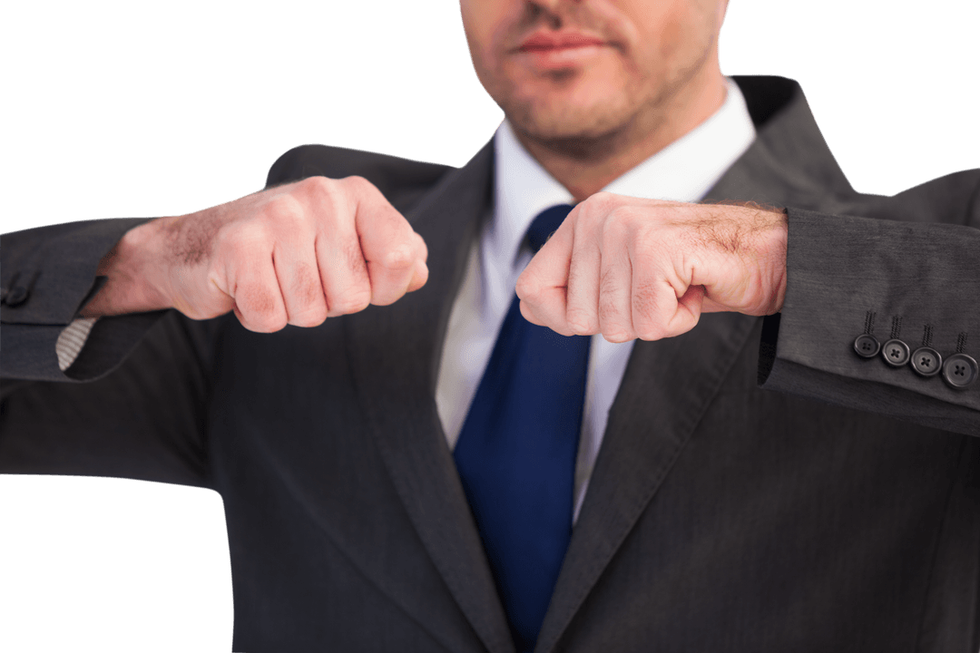 Transparent Confident Businessman Clenching Fists for Success