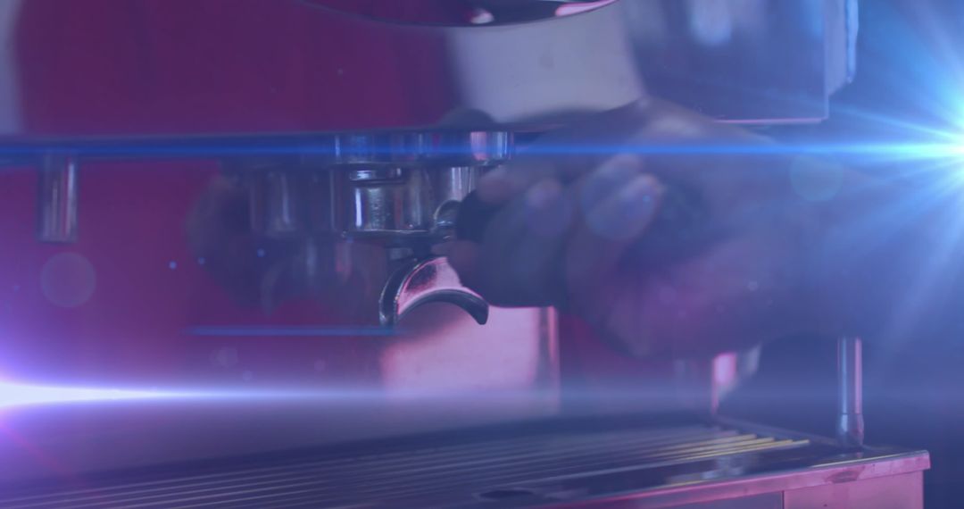 Barista Making Espresso with Coffee Machine in Café Setting