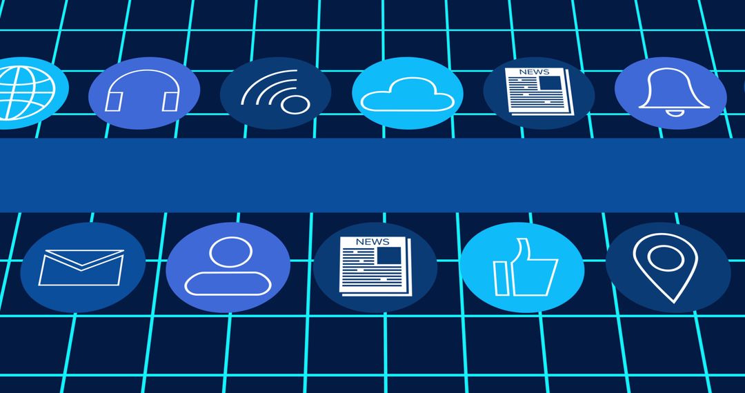 Digital Icons on Blue Grid Background Illustrating Connectivity