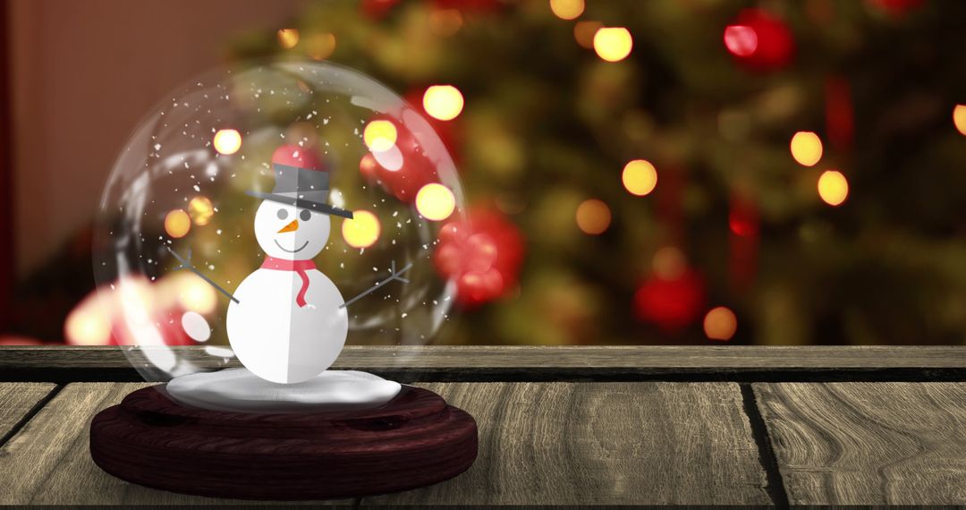 Snowman Snow Globe with Festive Christmas Tree Background