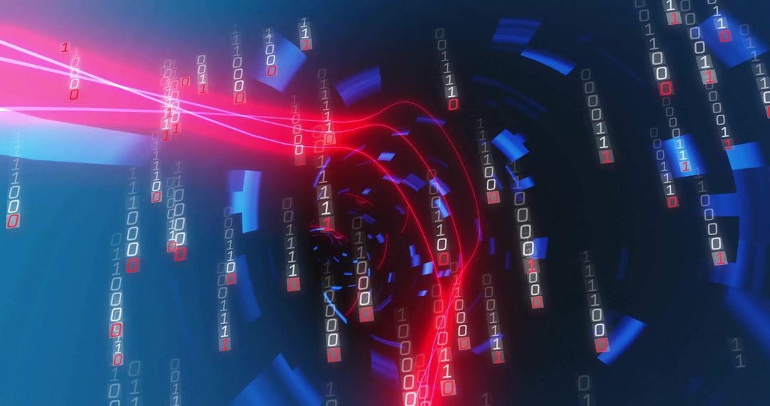 Futuristic Binary Code With Red Light Streaks