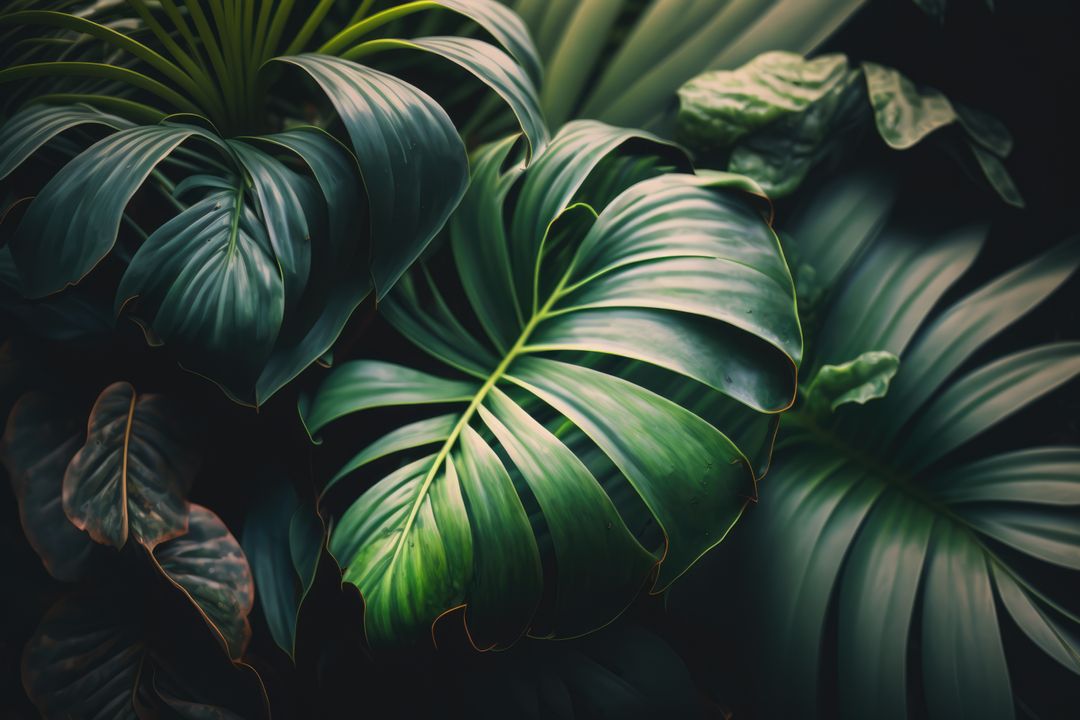 Close-Up of Lush Tropical Leaves with Dramatic Lighting - Free Images, Stock Photos and Pictures on Pikwizard.com