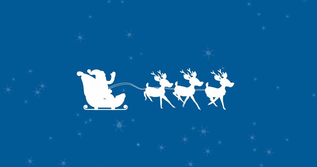 Silhouetted Santa Sleigh with Reindeer on Snowy Blue Background - Free Images, Stock Photos and Pictures on Pikwizard.com