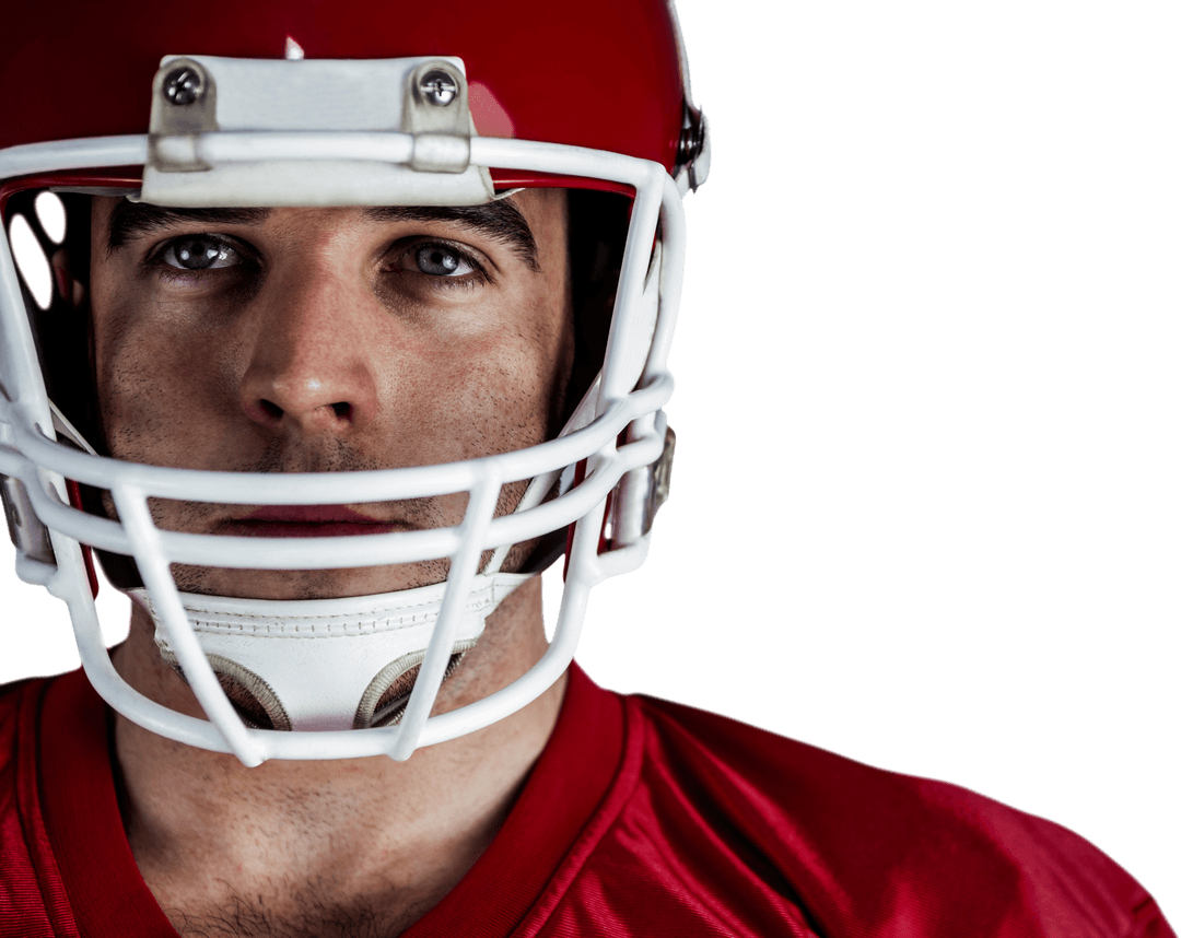 Confident Football Player Wearing Red Uniform and Transparent Visor