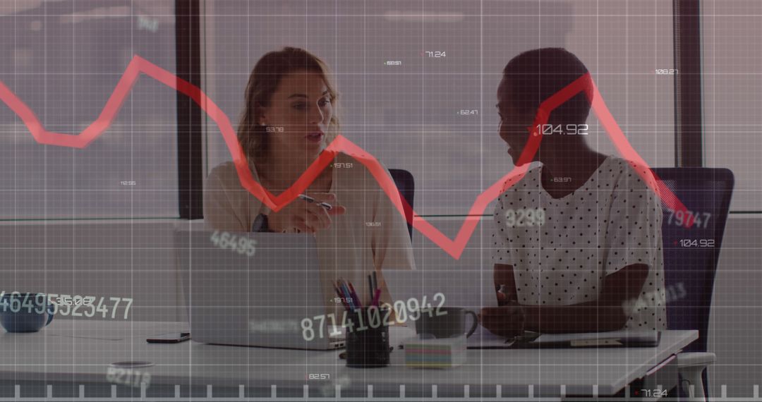 Co-workers Discussing Trends with Overlay of Stock Market Graph - Free Images, Stock Photos and Pictures on Pikwizard.com