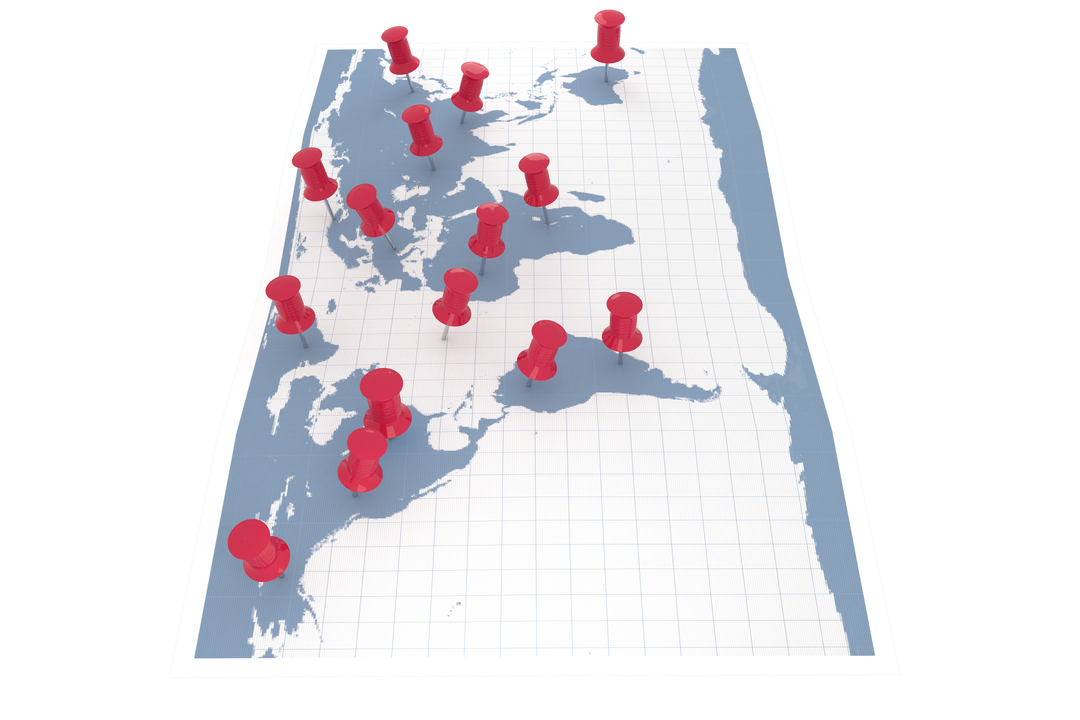 Transparent Red Thump Tacks on World Map for Documentation and Planning - Download Free Stock Images Pikwizard.com